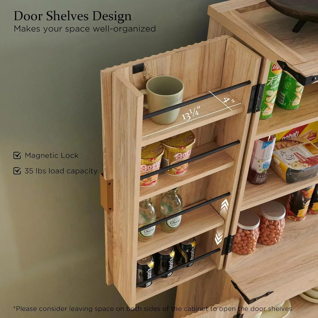 Fluted Pantry Cabinet 72" Tall Modern Storage Cabinet with 4 Doors Organizer Drawer