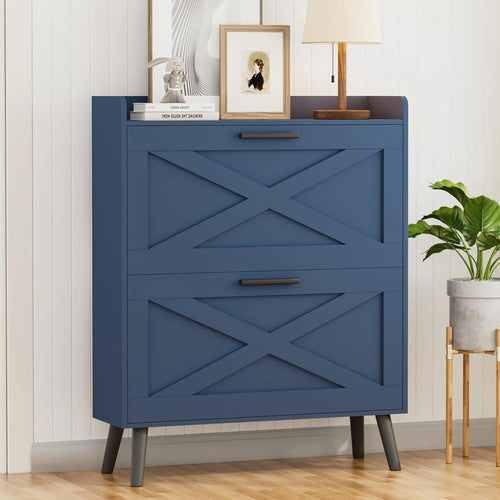 32" W Farmhouse Shoe Storage Cabinet Modern Hidden Slim Narrow Shoe Rack Cabinet