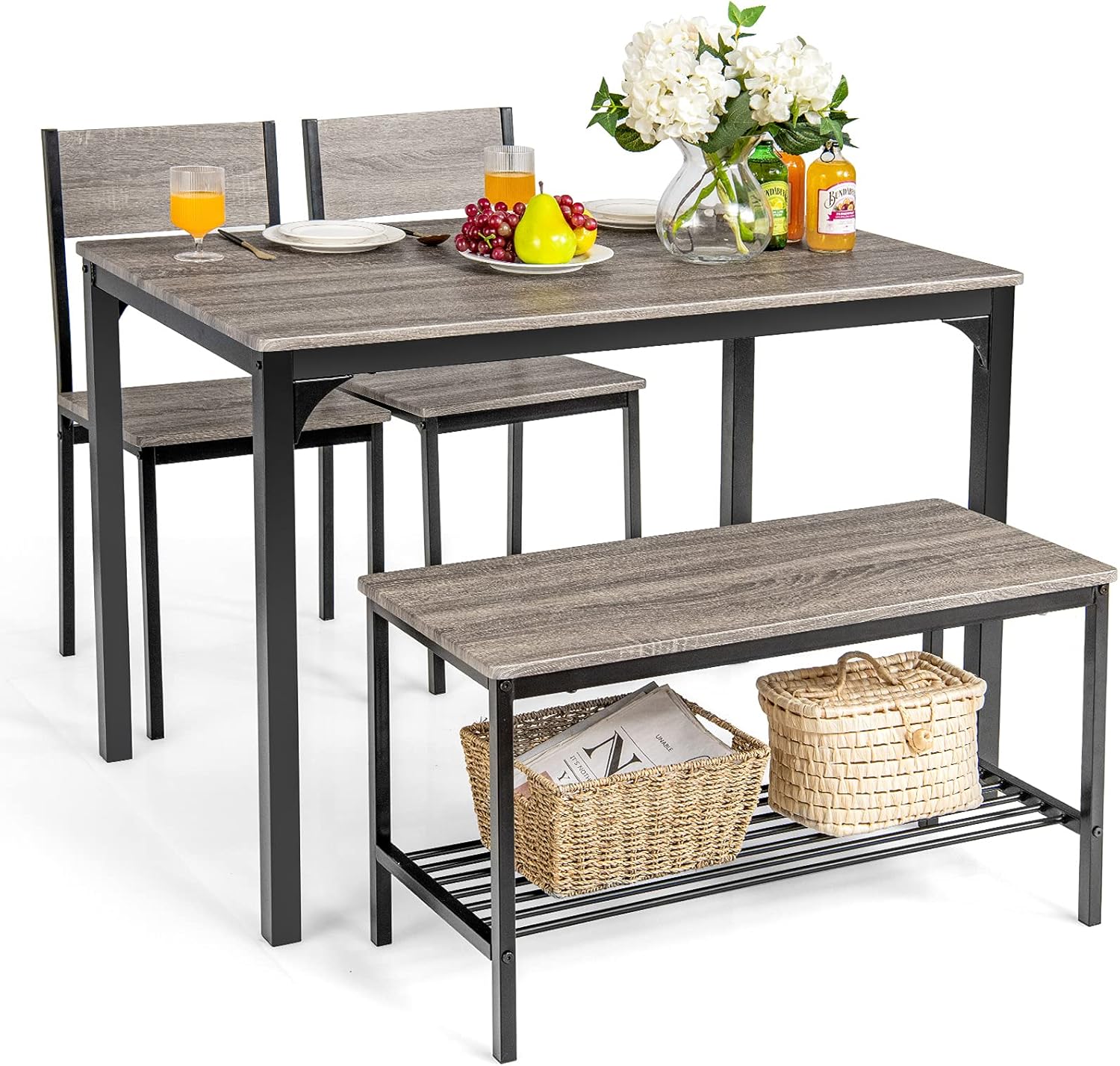 Giantex Dining Table Set for 4 43" Kitchen Table and Chairs Modern Functional Desk Set
