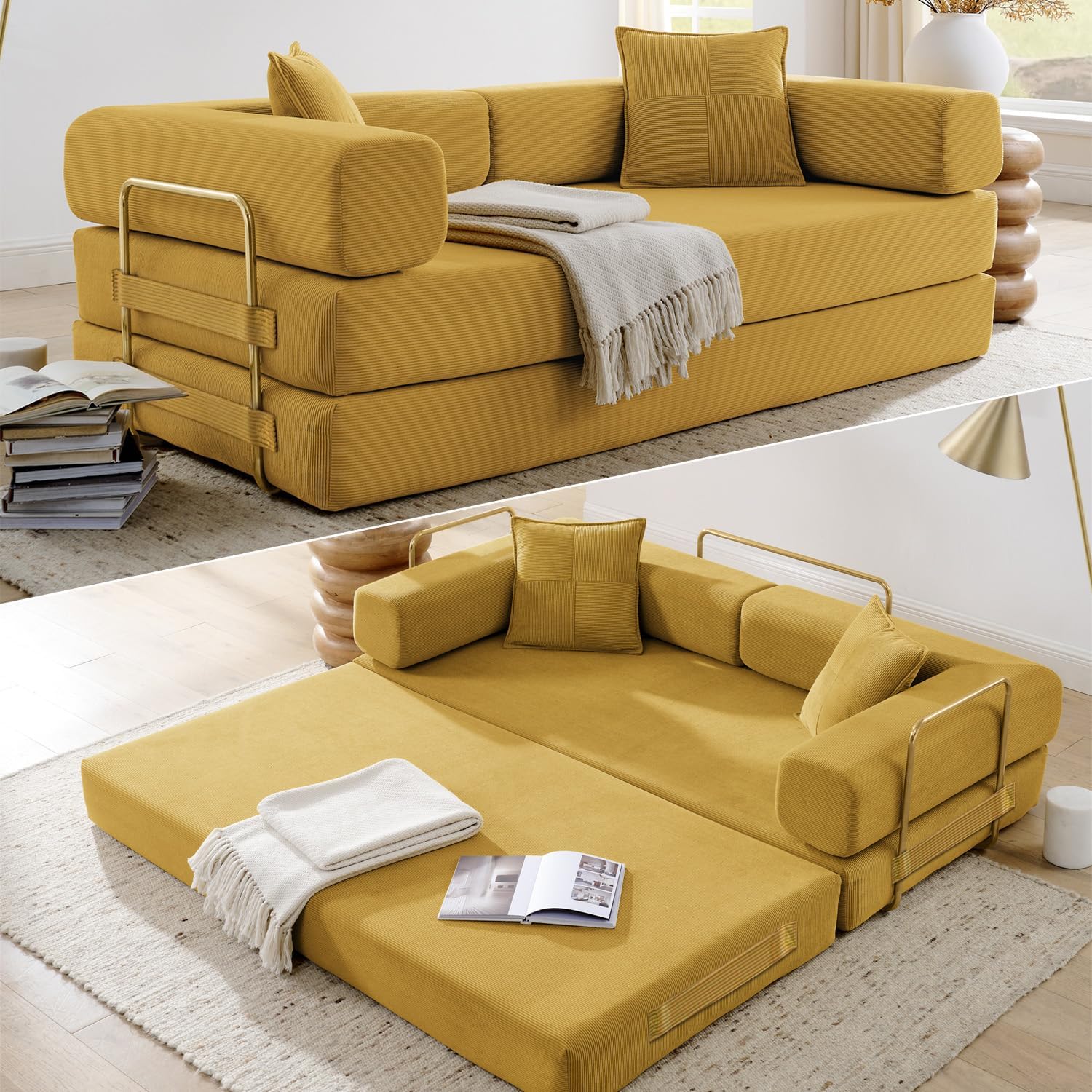 HANXIN 78 Inch Convertible Sleeper Sofa Bed, Folding Floor Mattress Couch