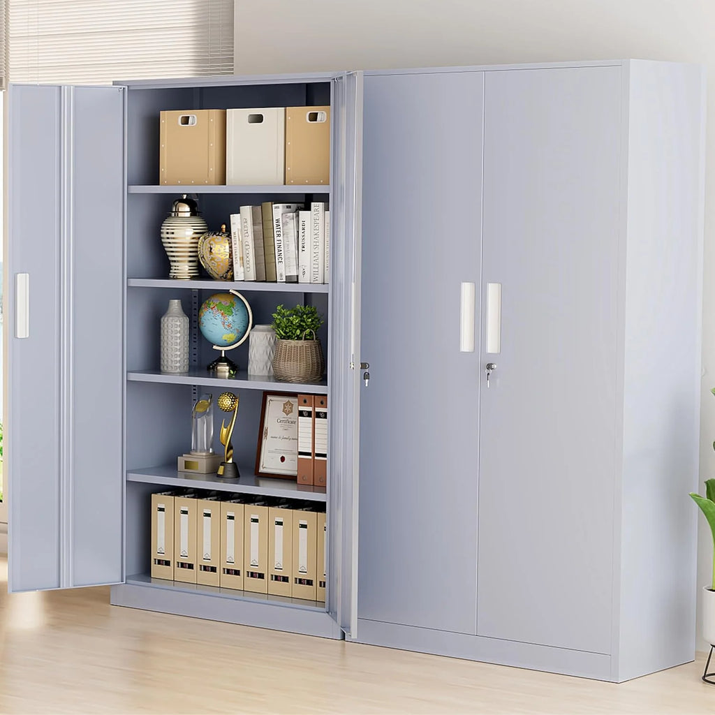 Greenvelly Metal Storage Cabinet, 72" Black Locking Metal Cabinet with 2 Doors and 4 Adjustable Shelves, Lockable Garage Storage Cabinets for Home Office, Garage, Kitchen, Living Room
