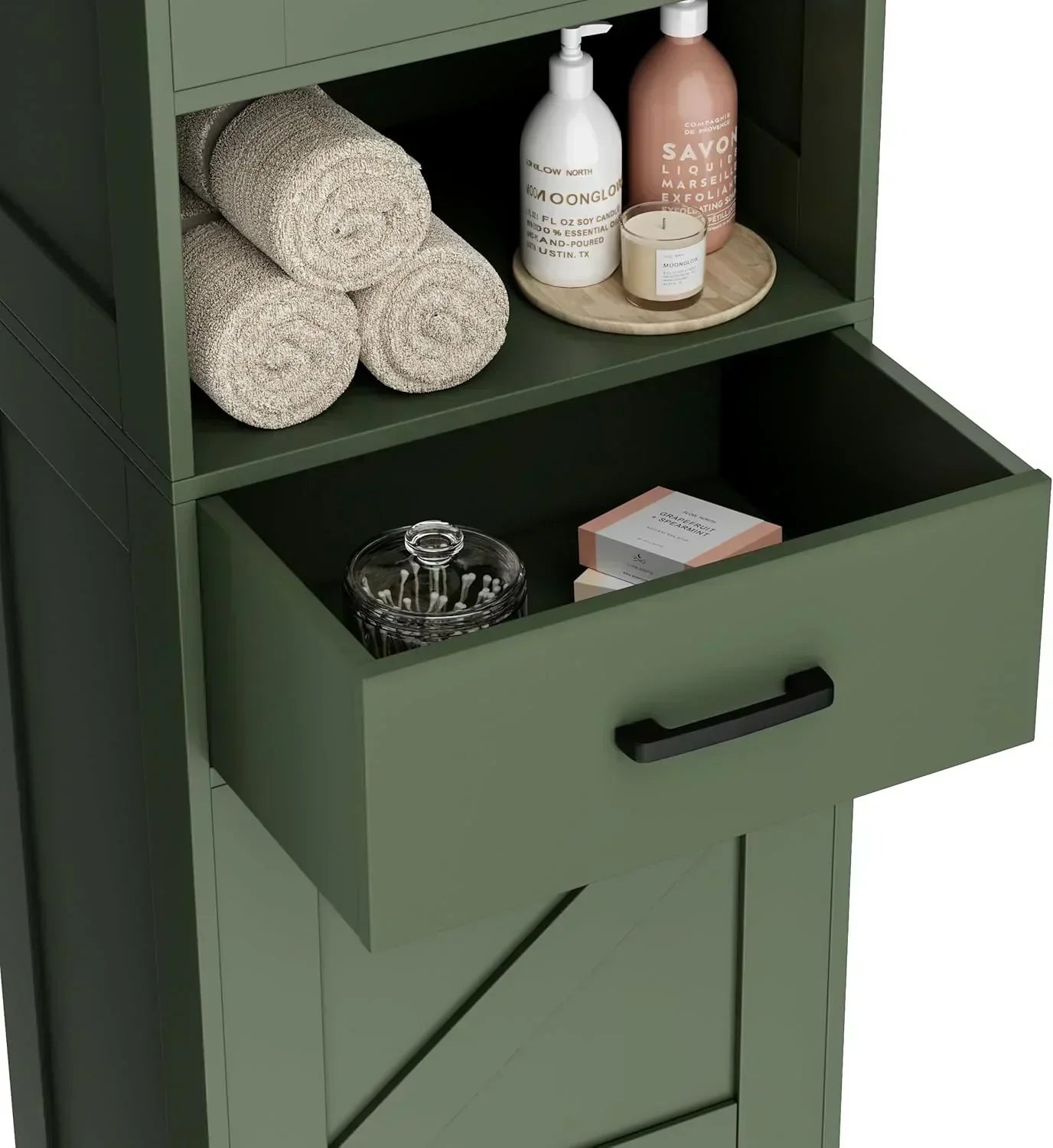 Homhedy 67" H Tall Bathroom Storage Cabinet with 2 Barn Doors and 1 Drawer Narrow Storage Unit