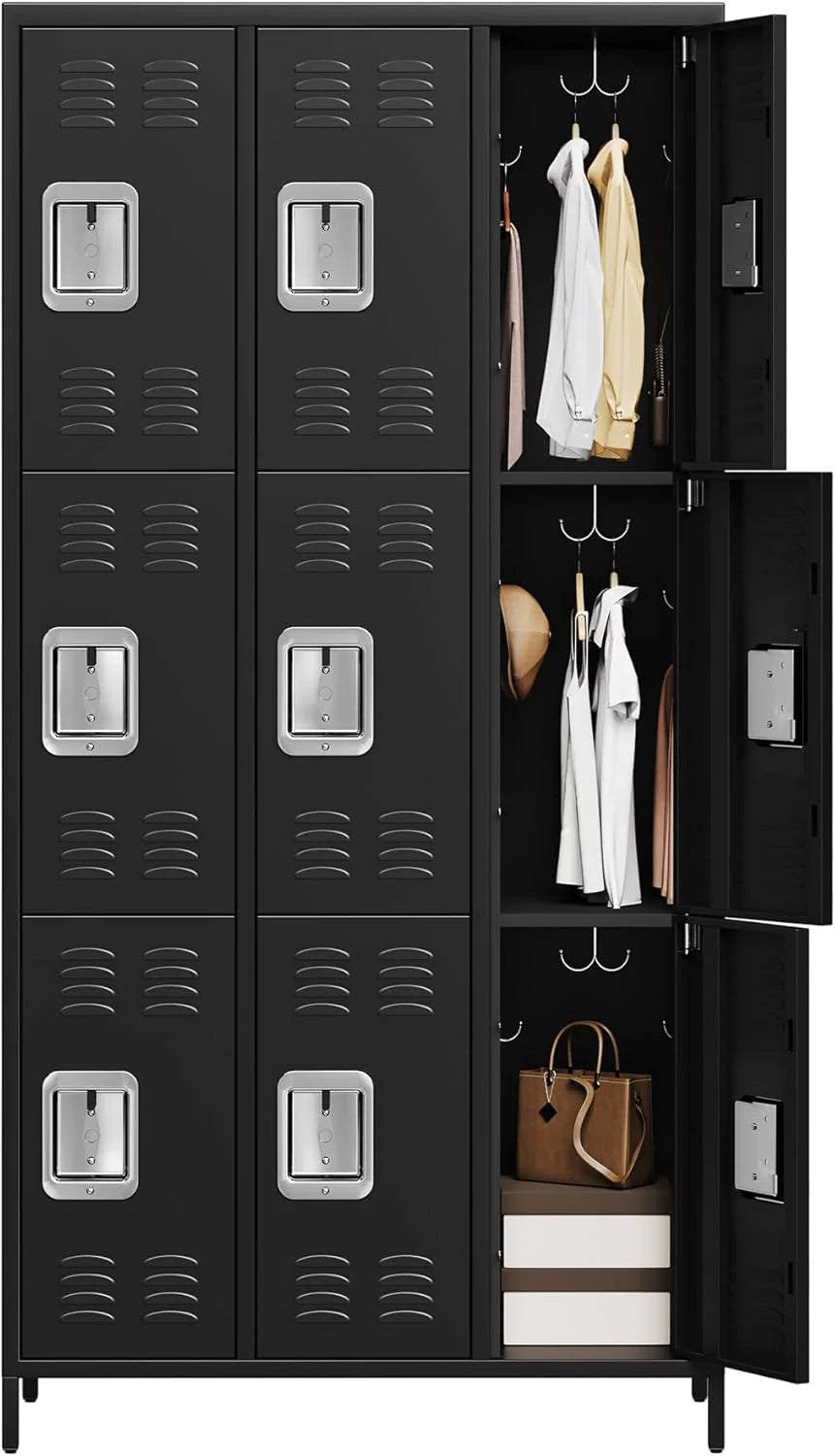 GAOMON Locker for Employees, 6 Doors Locker Cabinet with Hooks, Storage Locker for Home, Office, Gym, School, Assembly Required, Black