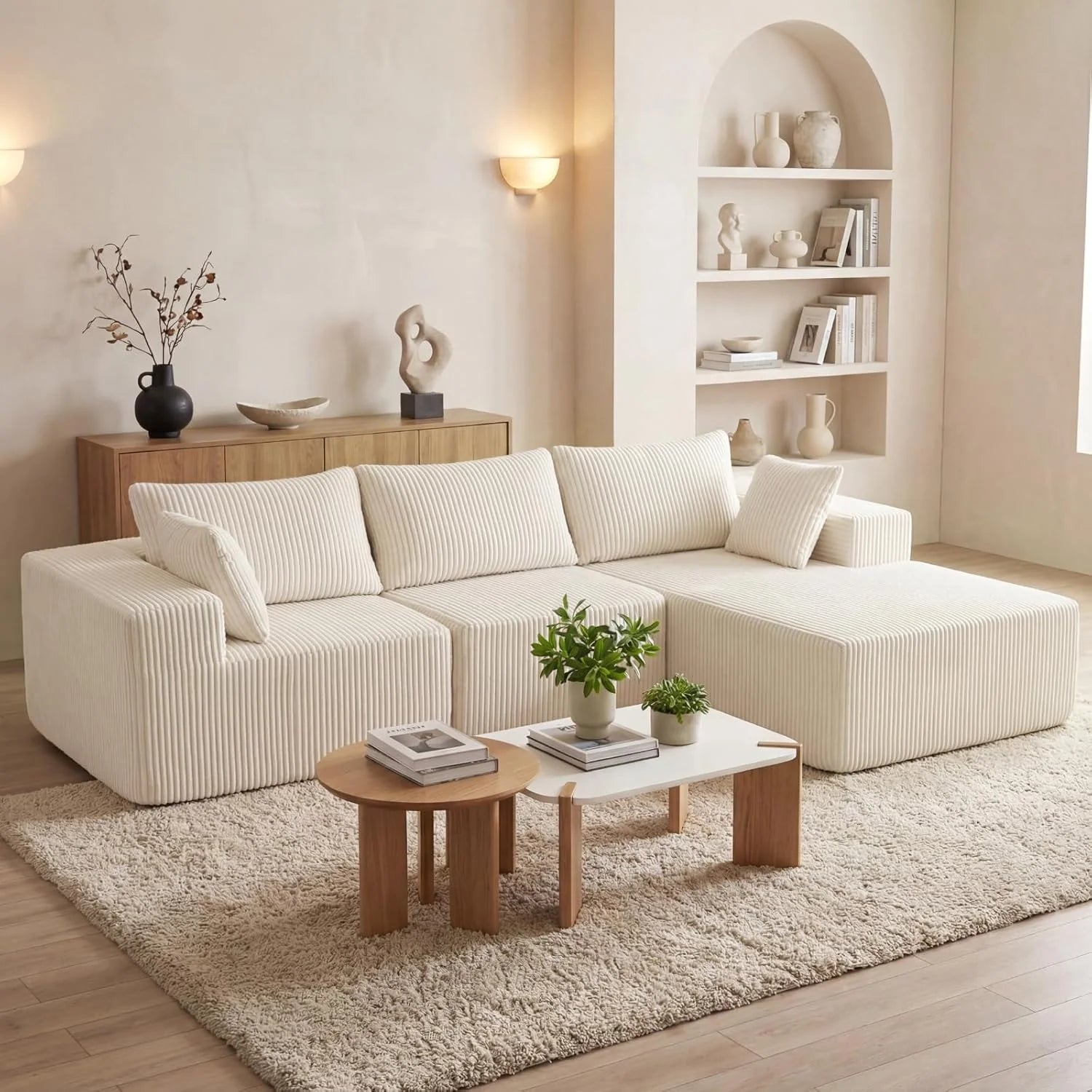 DUMOS 108" Boneless Couch, Cloud Sectional Couch with L-Shape Chaise, Modular Sectional Sofa with Deep Seat, Upholstered Couch for Living Room Bedroom, No Assembly Required (Grey, Left Facing Chaise)