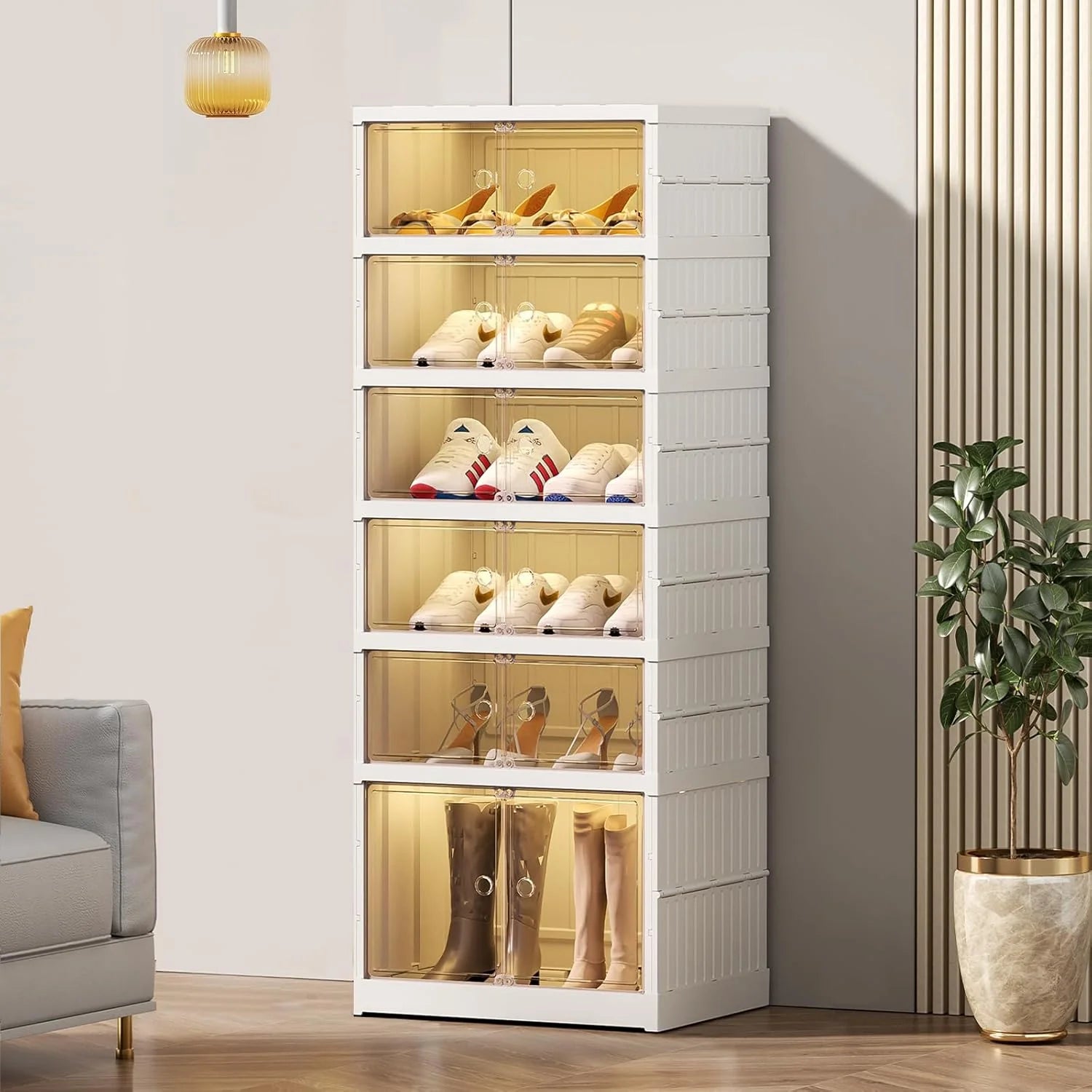 Collapsible Shoe Rack Organizer 9 Tiers-36 Pairs Foldable Shoe Cabinet with Doors
